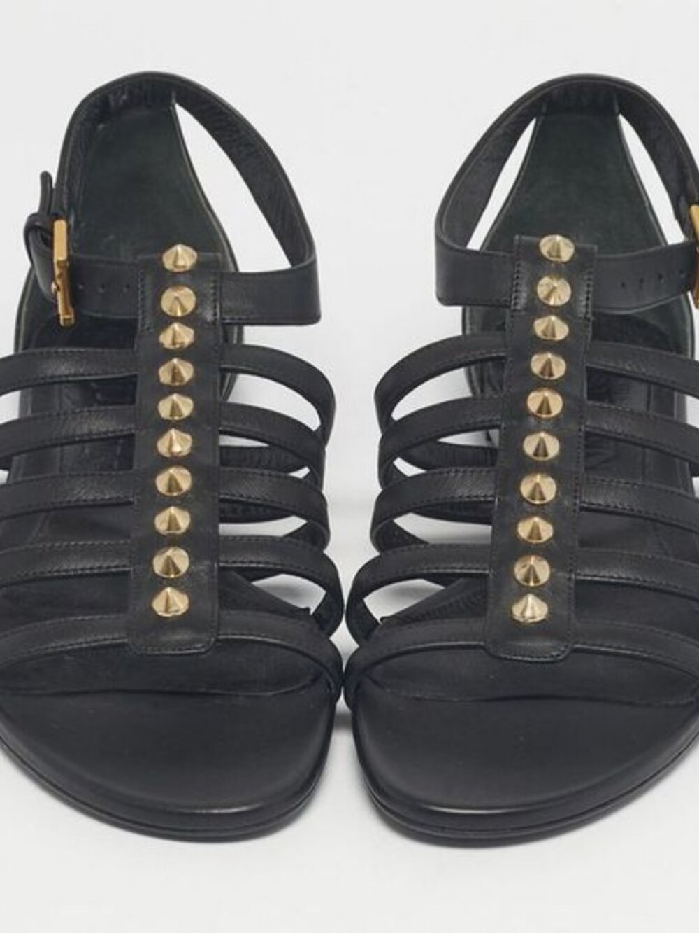 Alexander McQueen Black leather studded sandals with gold studs